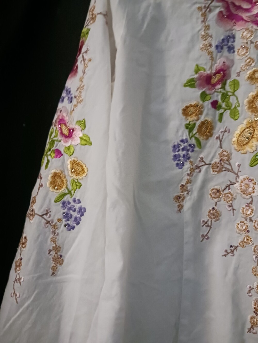 White Floral Embroidered Button-Up Shirt - Pink & Green Accents - Picture 3 of 5